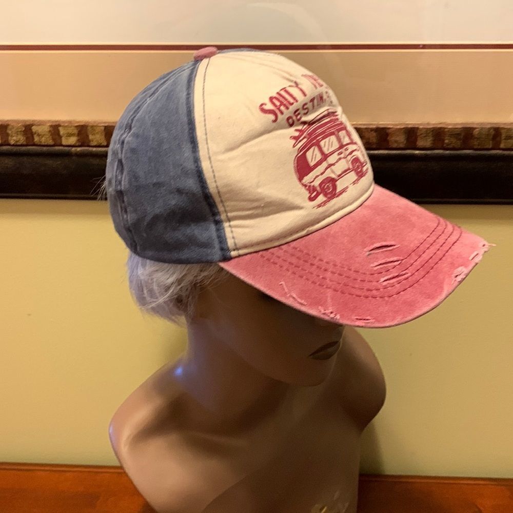 Lucky 7 distressed cap.  Salty Vibes graphics